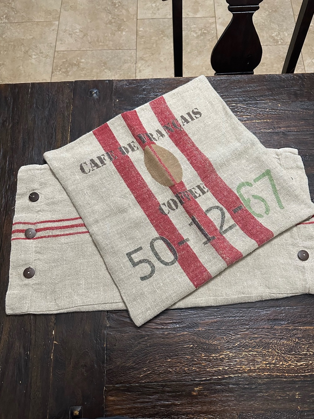 Pottery Barn Red Stripe Cafe de Francais Coffee Burlap Pillow Cover - Picture 2 of 7
